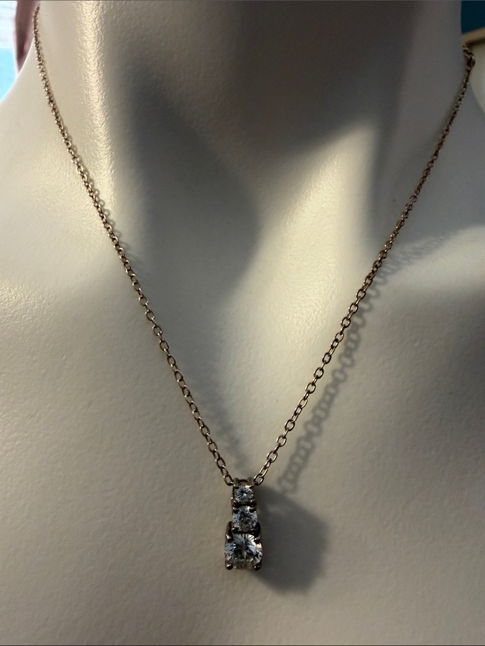 Sterling Silver Three-Stone Cubic Zirconia Pendant with Chain